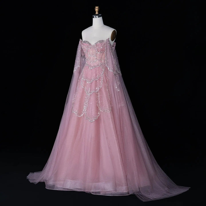 Pink Grace Off-Shoulder Evening Gown SB013