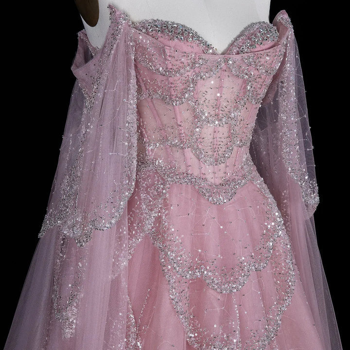 Pink Grace Off-Shoulder Evening Gown SB013