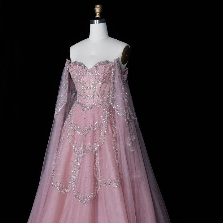 Pink Grace Off-Shoulder Evening Gown SB013
