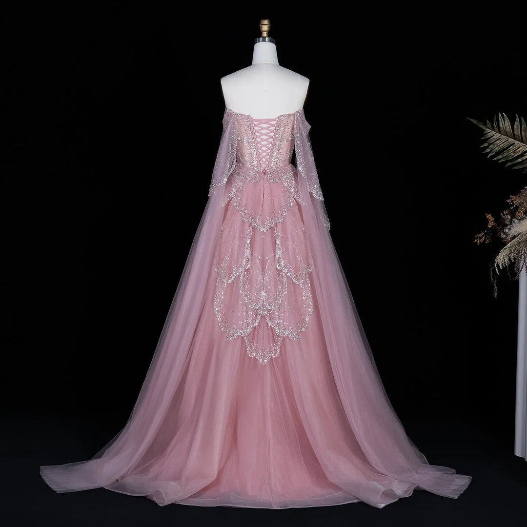 Pink Grace Off-Shoulder Evening Gown SB013