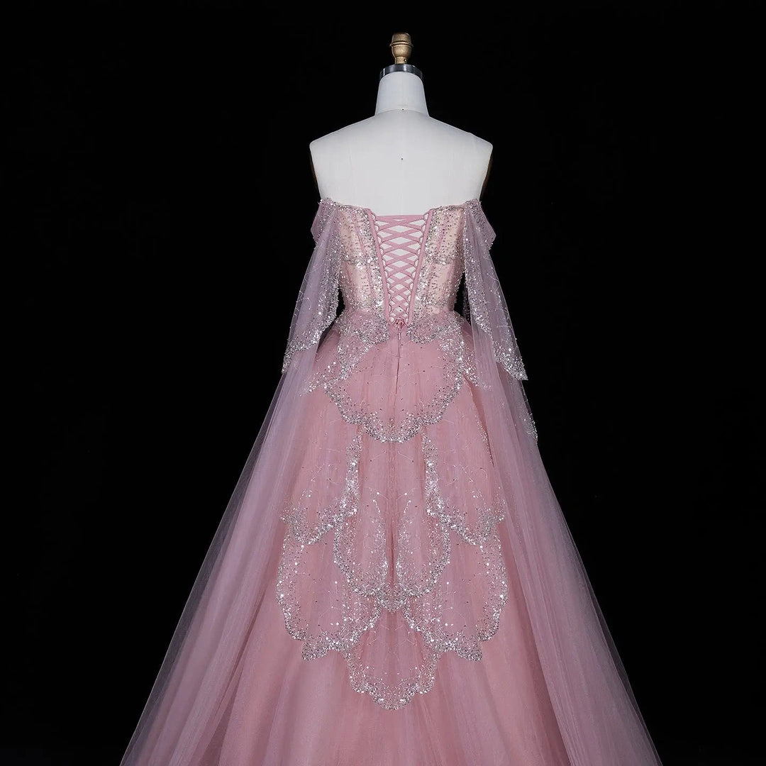 Pink Grace Off-Shoulder Evening Gown SB013