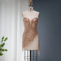 Gold Sequin Crystal Tassel Strapless Mini Dress