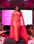 Red Crystal Beaded Sweetheart Gown with Cape
