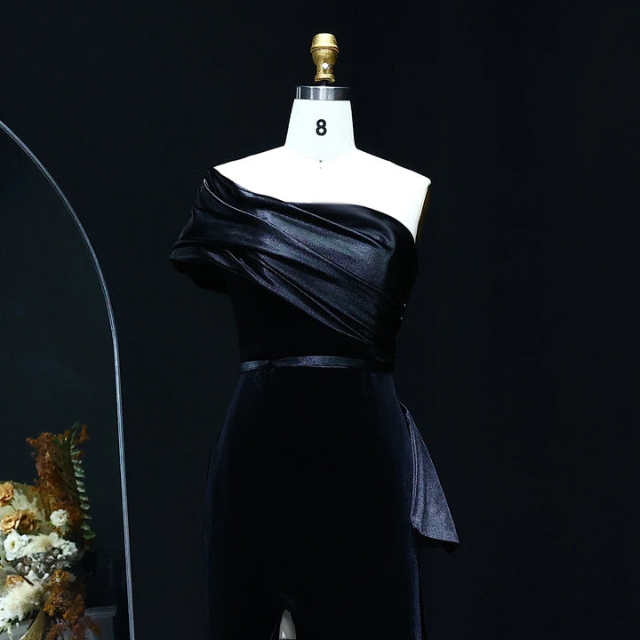 One-Shoulder Satin Mermaid Gown with Draped Bow