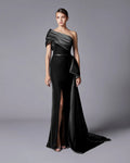 One-Shoulder Satin Mermaid Gown with Draped Bow