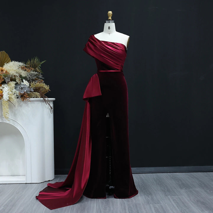 One-Shoulder Satin Mermaid Gown with Draped Bow