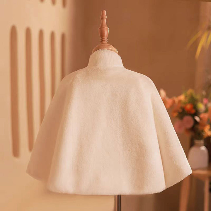 Girls Elegant White Winter Shawl with Cape
