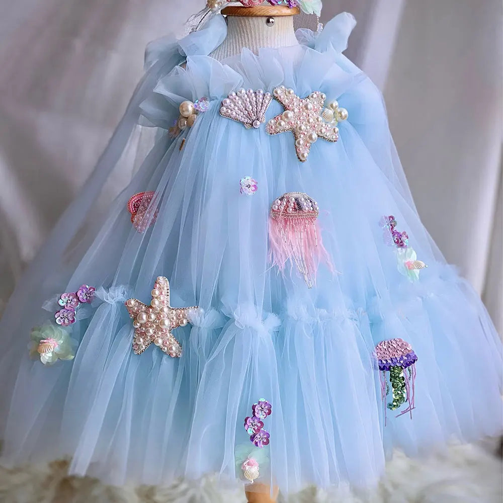 Elegant Baby Girl Wedding Dress with Pearl Accents
