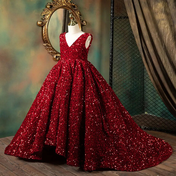 Luxury Burgundy Sequin Princess Ball Gown