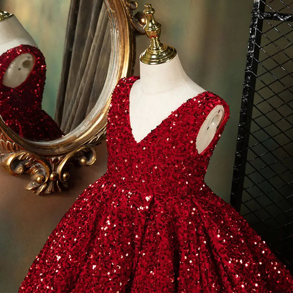 Luxury Burgundy Sequin Princess Ball Gown