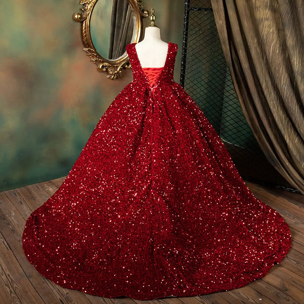 Luxury Burgundy Sequin Princess Ball Gown