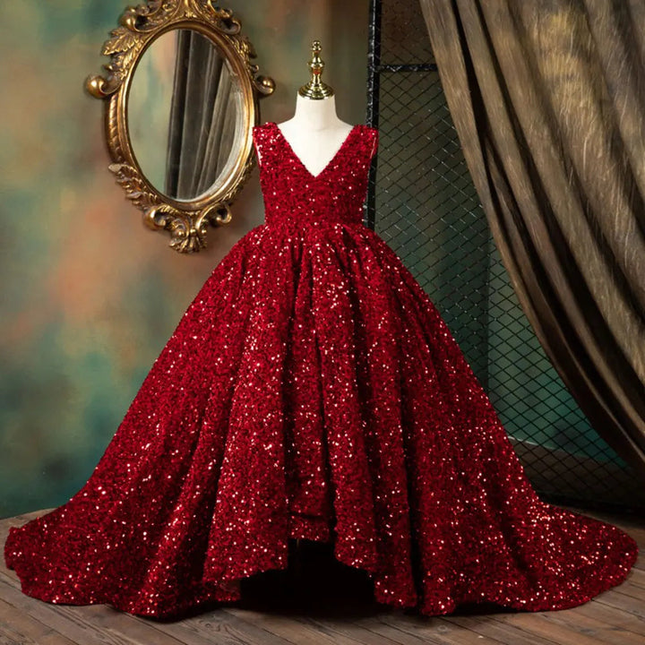 Luxury Burgundy Sequin Princess Ball Gown