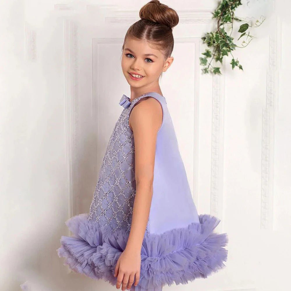 Lavender Beaded Princess Dress with Tulle Ruffle Hem