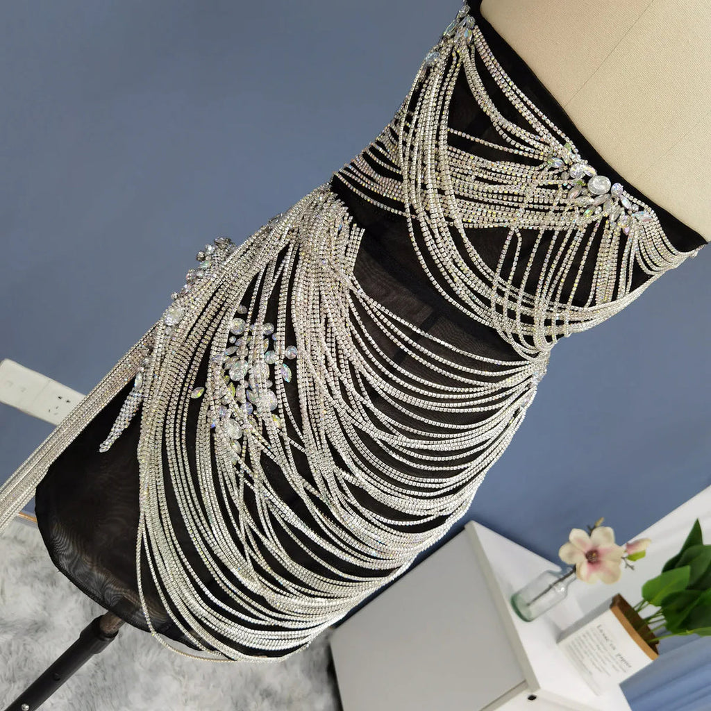 Elegant Strapless Crystal Tassel Mini Cocktail Dress