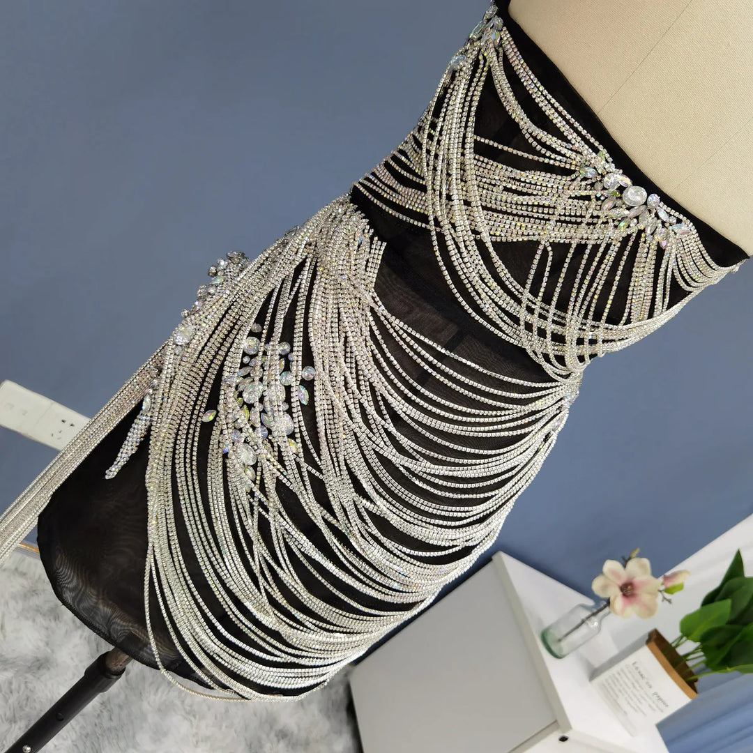 Elegant Strapless Crystal Tassel Mini Cocktail Dress