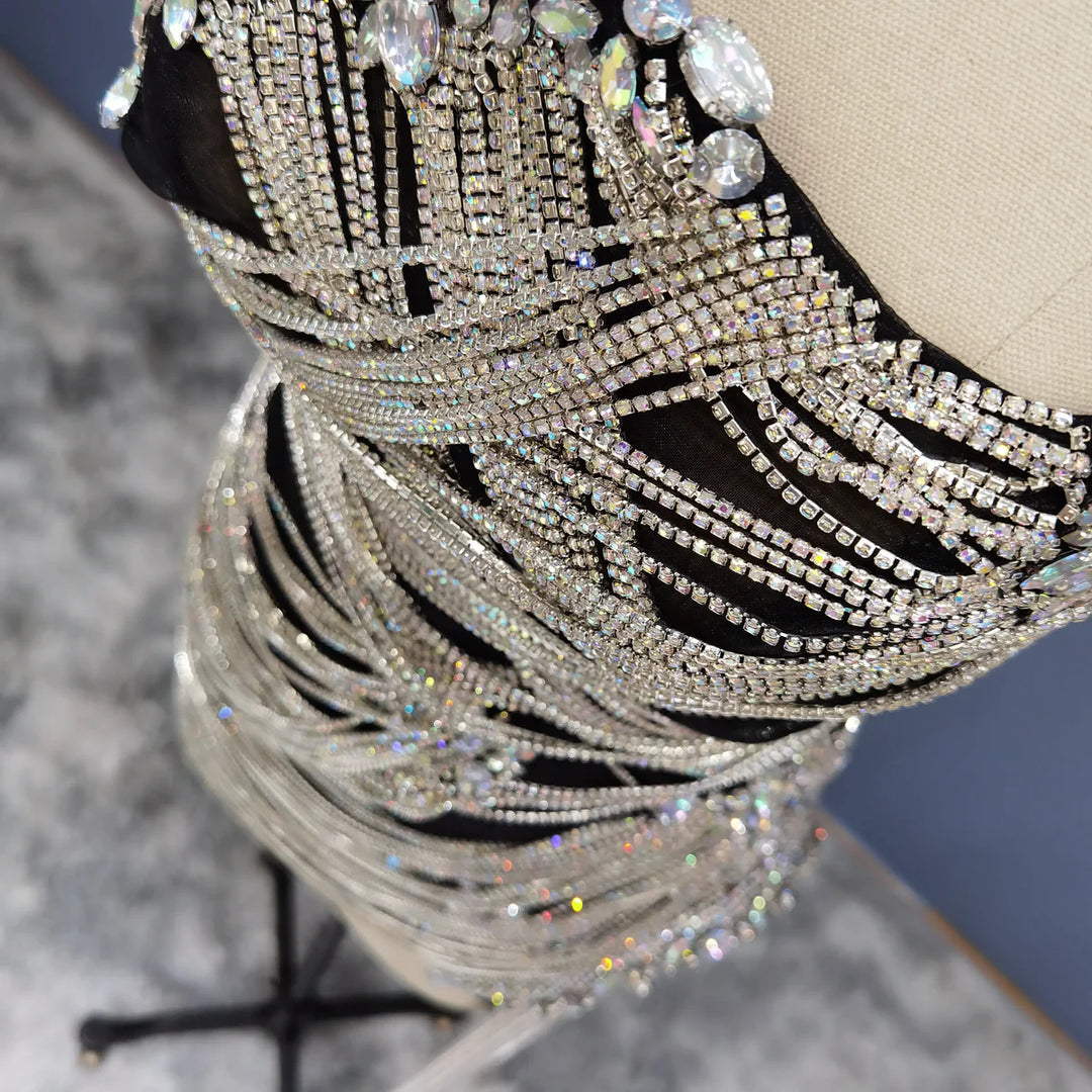 Elegant Strapless Crystal Tassel Mini Cocktail Dress