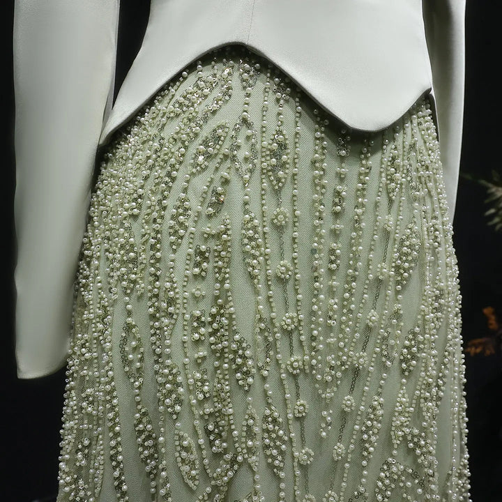 Luxury Sage Green Beaded Dress