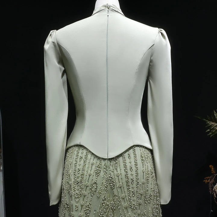 Luxury Sage Green Beaded Dress