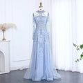 Luxury Crystal High Neck Long Sleeve Evening Gown