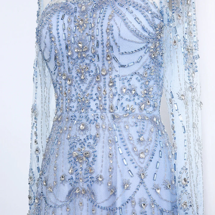 Luxury Crystal High Neck Long Sleeve Evening Gown