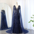 Luxury Crystal Cape Sleeve Evening Gown