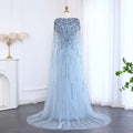 Luxury Crystal Cape Sleeve Evening Gown