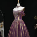 Bridegerton Luxury Rose Gold Gradient Satin Ball Gown Off-Shoulder Evening Dress