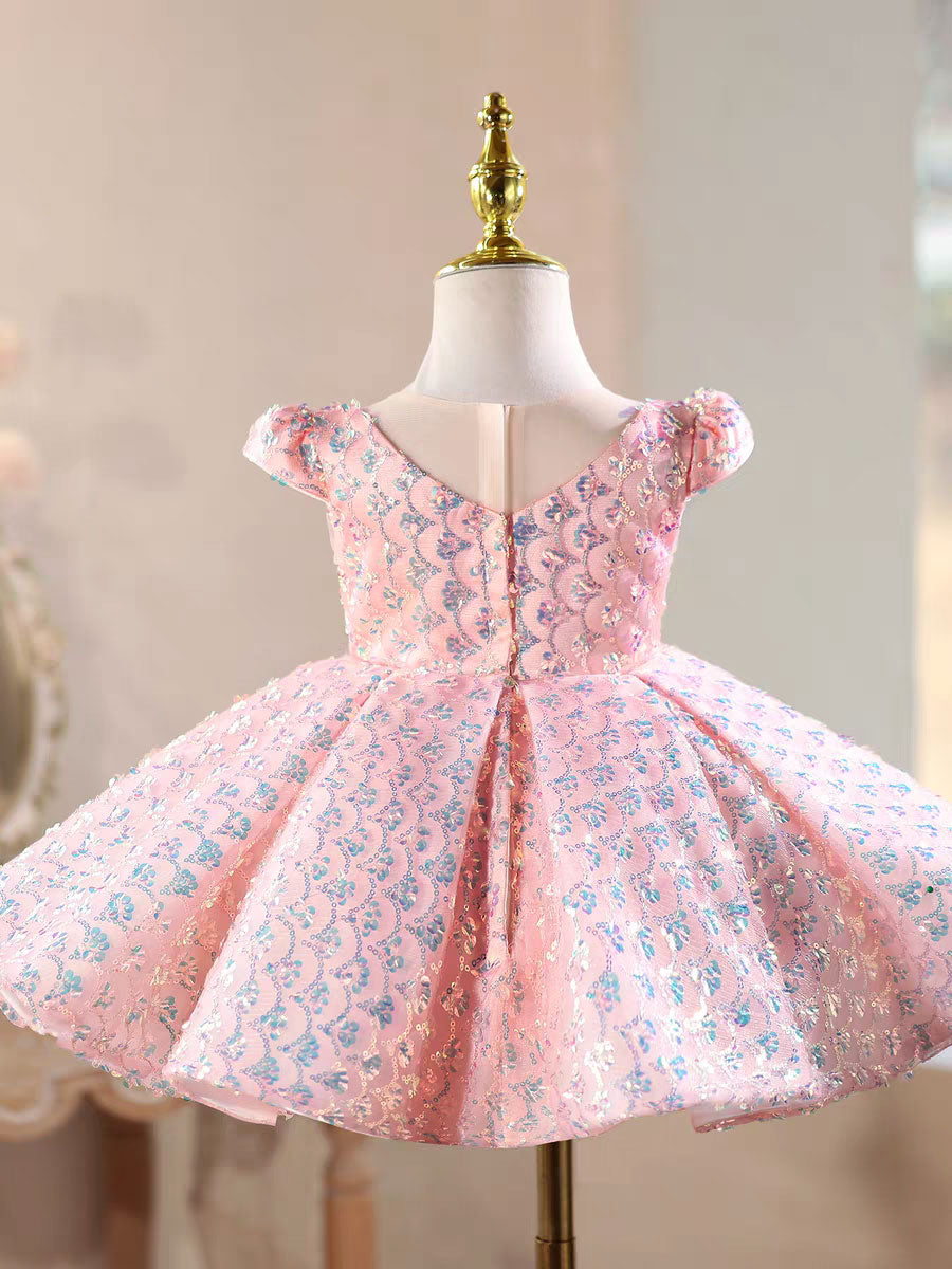Pink Floral Embroidered Princess Dress with Rose Details