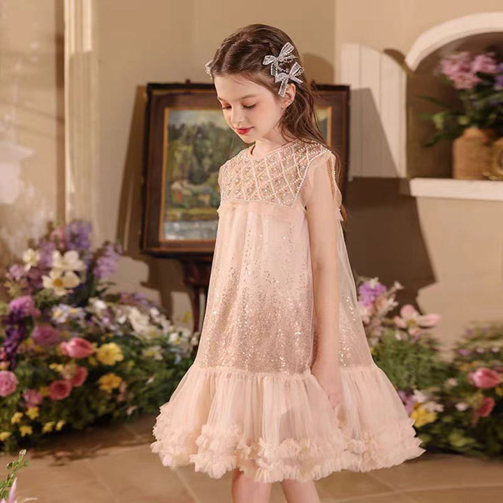 Blush Pink Sparkly Beaded Dress with Ruffled Hem