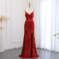 Red Sequin Spaghetti Strap Mermaid Gown