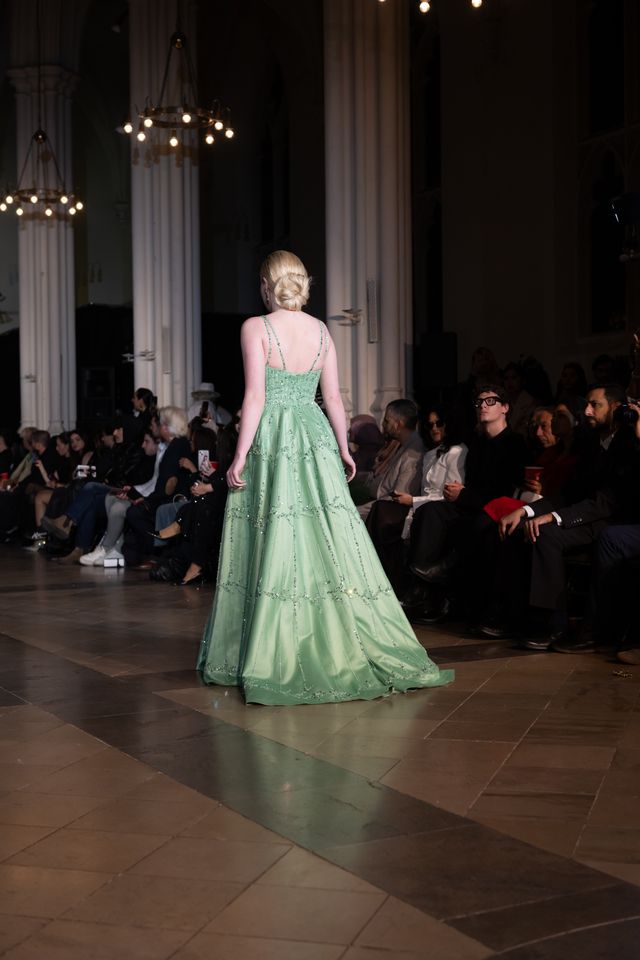 Luxury Beaded Sage Green Gown with Spaghetti Straps