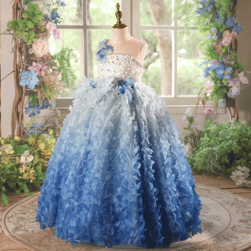 Blue Ombré Butterfly Petal Ball Gown