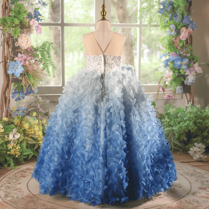 Blue Ombré Butterfly Petal Ball Gown for Girls