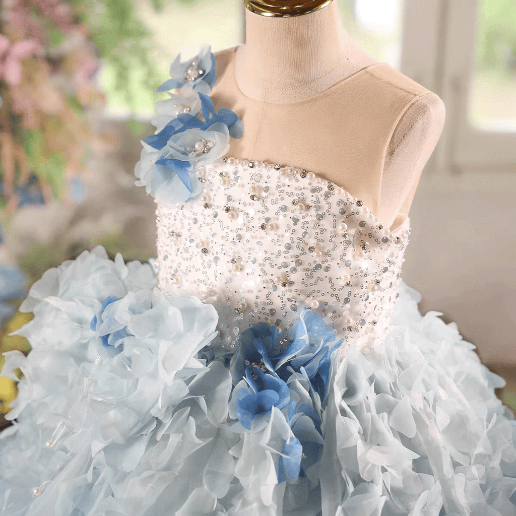 Blue Ombré Butterfly Petal Ball Gown