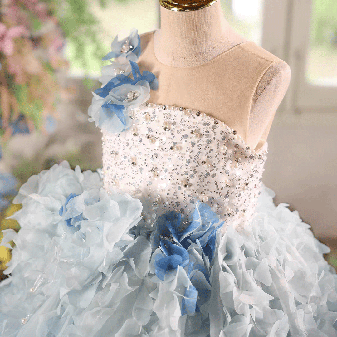 Blue Ombré Butterfly Petal Ball Gown
