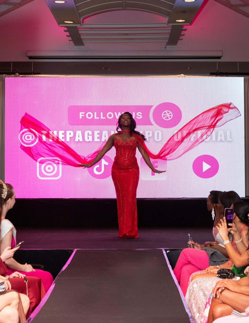 Red Crystal Beaded Sweetheart Gown with Cape