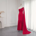 One-Shoulder Beaded Cape Evening Gown