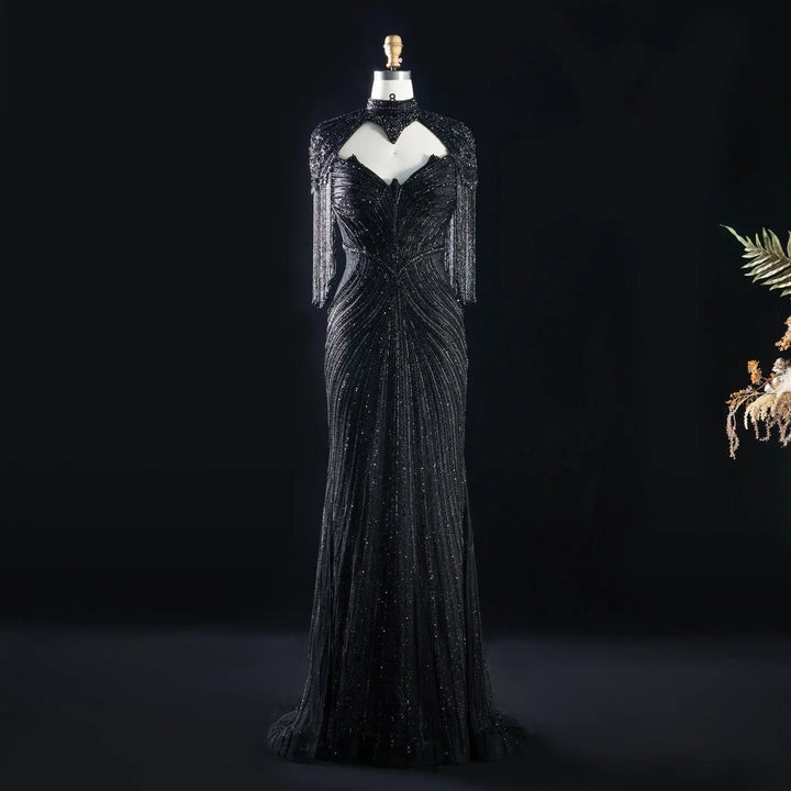 Elegant High Neck Beaded Evening Gown SB007