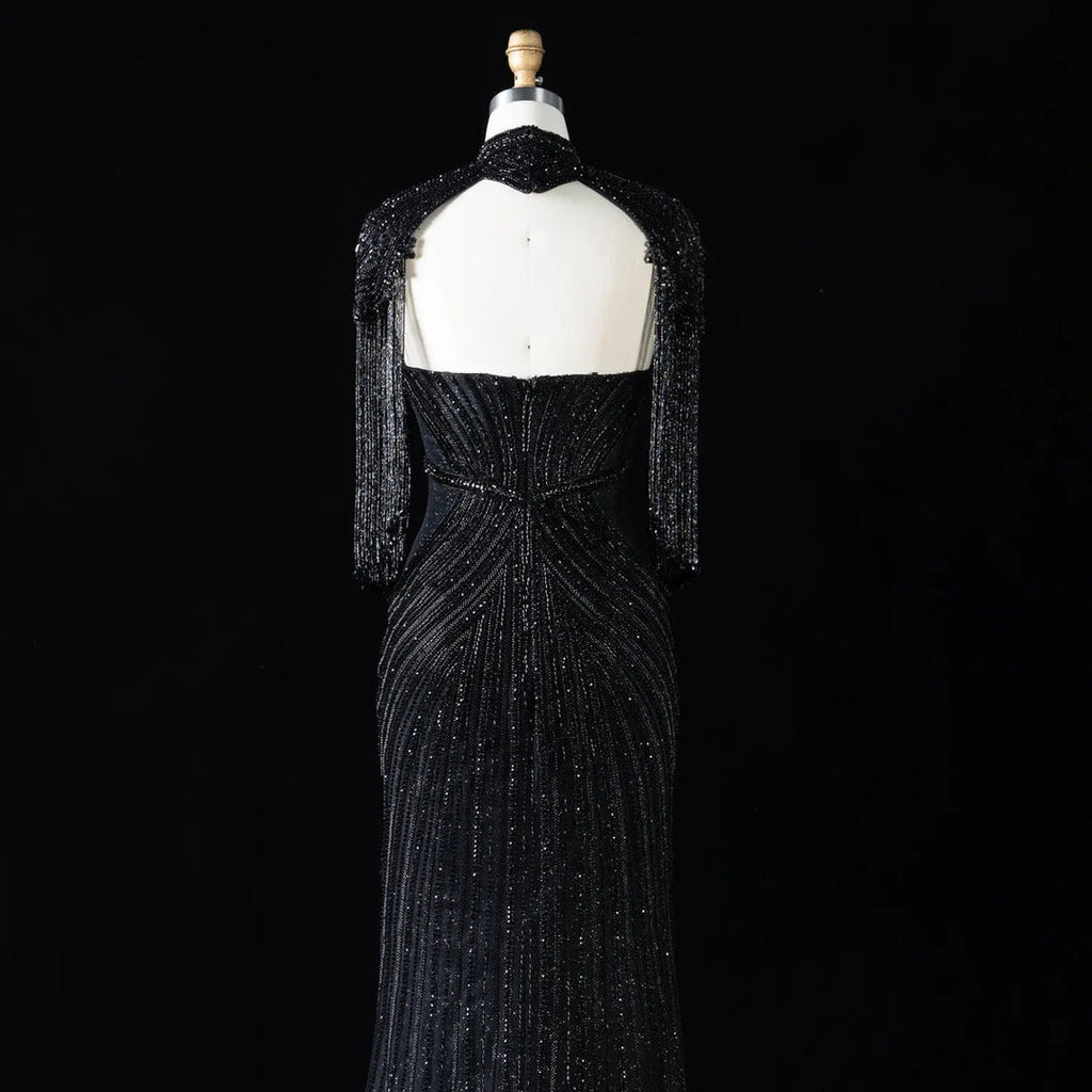 Elegant High Neck Beaded Evening Gown SB007