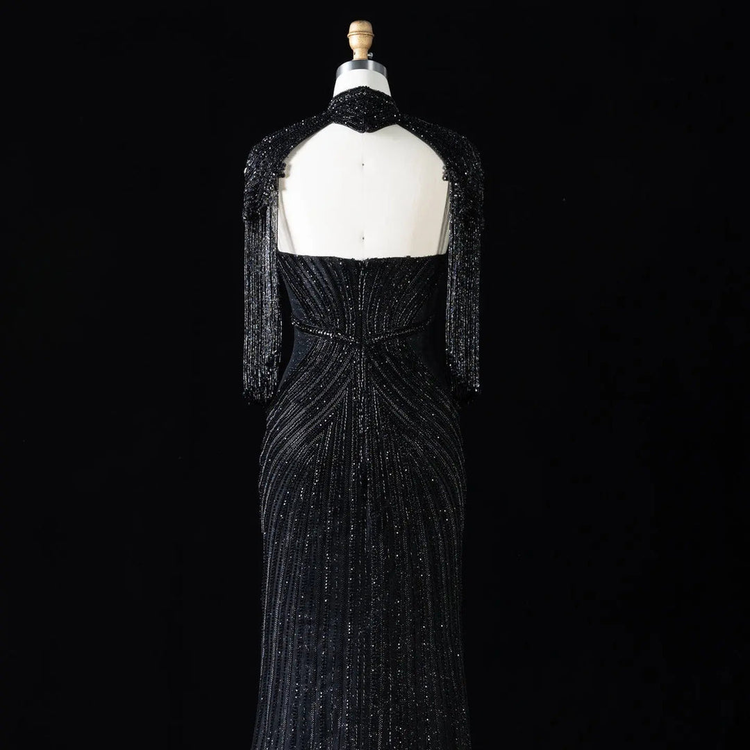 Elegant High Neck Beaded Evening Gown SB007