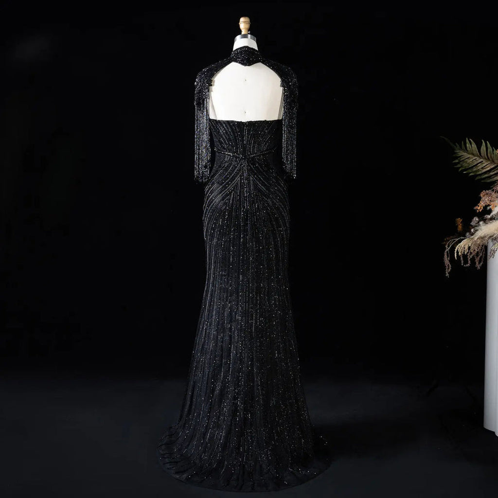 Elegant High Neck Beaded Evening Gown SB007