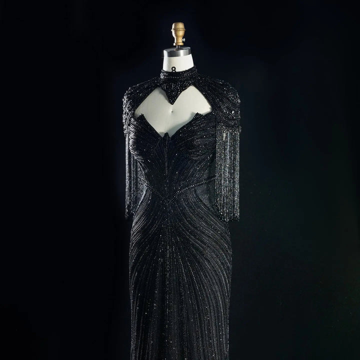 Elegant High Neck Beaded Evening Gown SB007