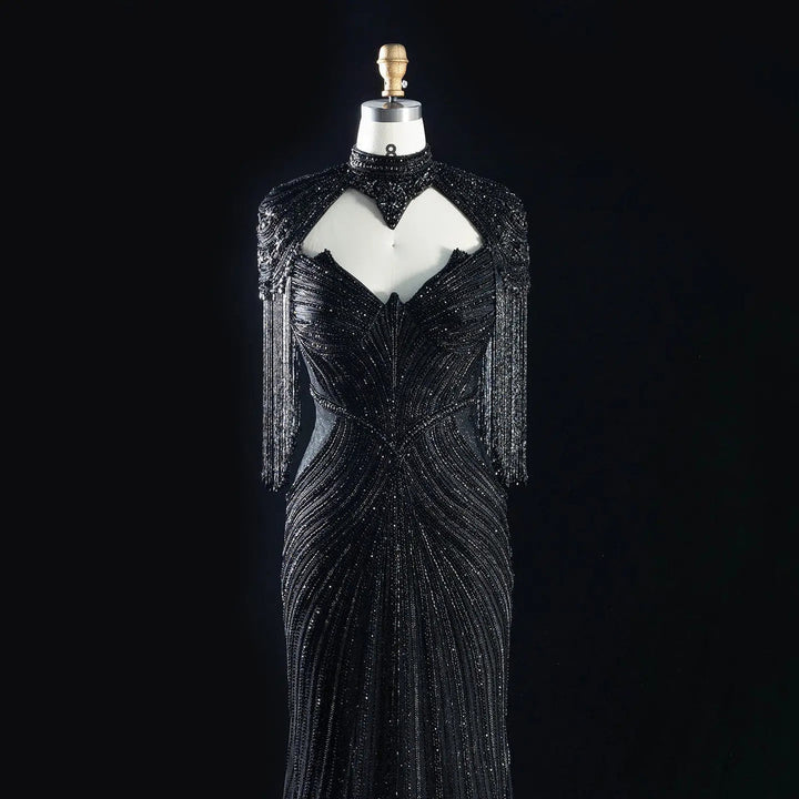Elegant High Neck Beaded Evening Gown SB007