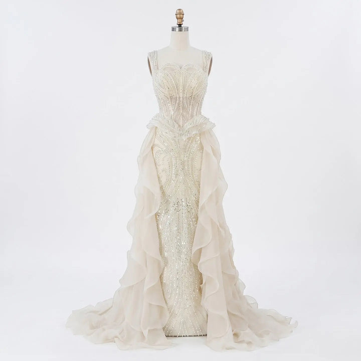Blush Elegance Beaded Ruffle Evening Dress SB010
