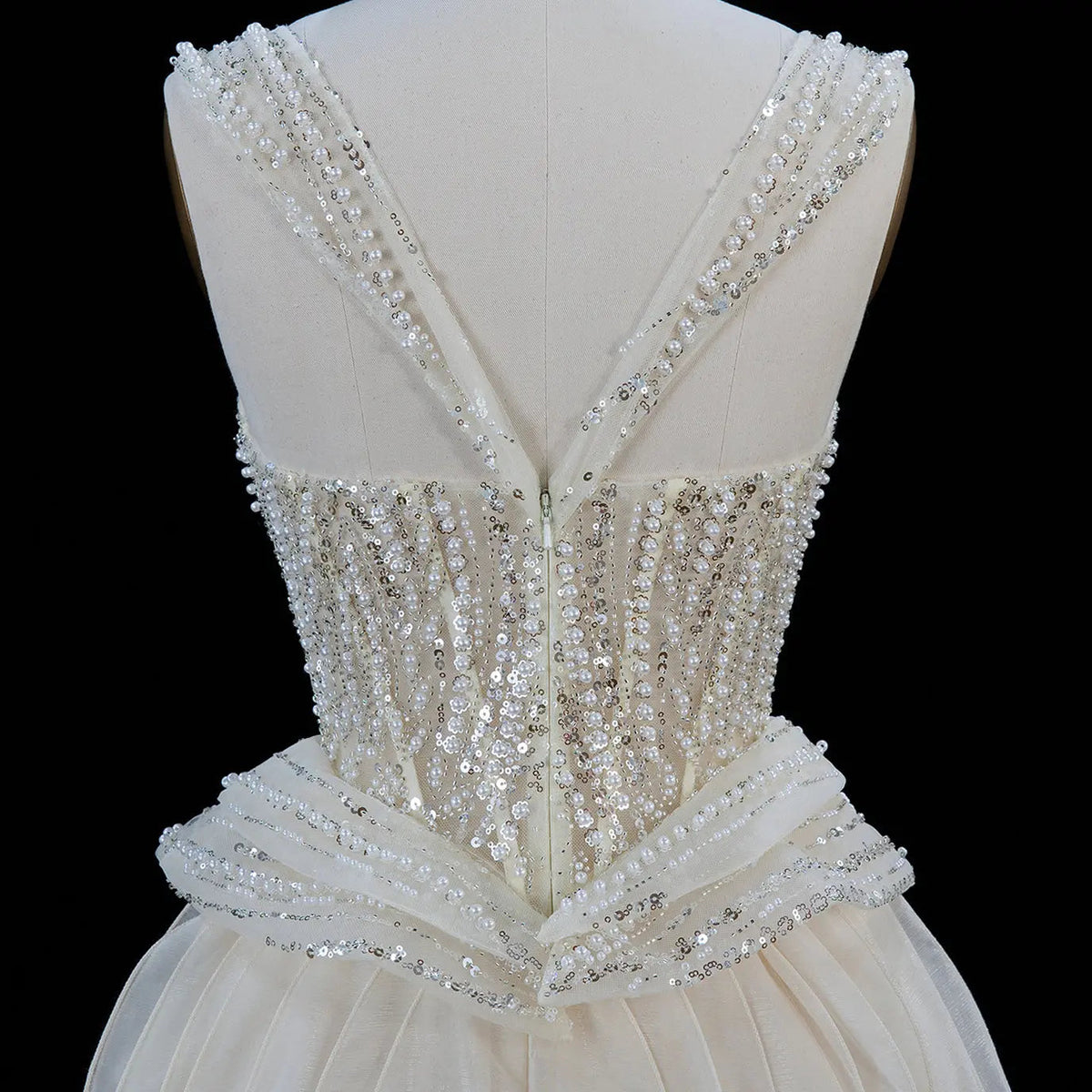 Blush Elegance Beaded Ruffle Evening Dress SB010