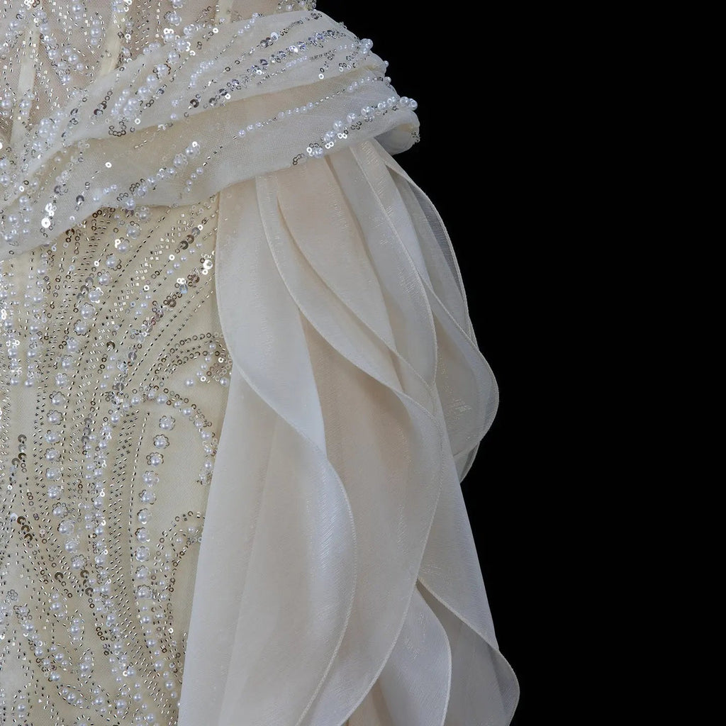 Blush Elegance Beaded Ruffle Evening Dress SB010