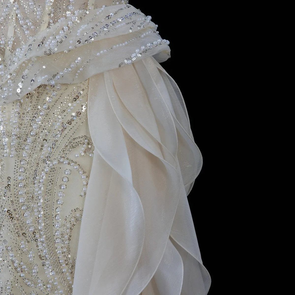 Blush Elegance Beaded Ruffle Evening Dress SB010