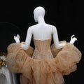 Designer Champagne Puff Sleeve Mermaid Dress