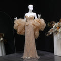Designer Champagne Puff Sleeve Mermaid Dress