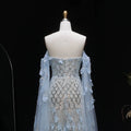 Luxury Blue Beaded Mermaid Evening Gown - back view